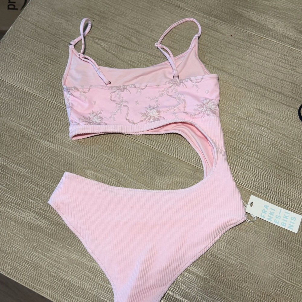 Frankie's Bikinis Light Pink Thea Ribbed One-Piece Cutout Swimsuit in Aurora - Picture 9 of 9